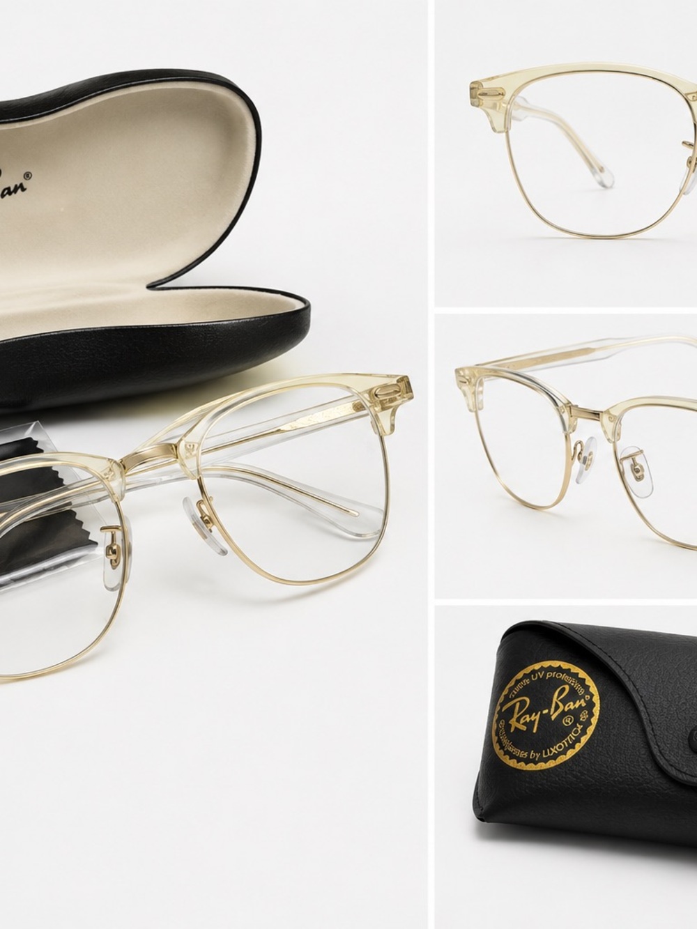 Ray-Ban Clear and Gold Clubmaster-Style Eyeglasses